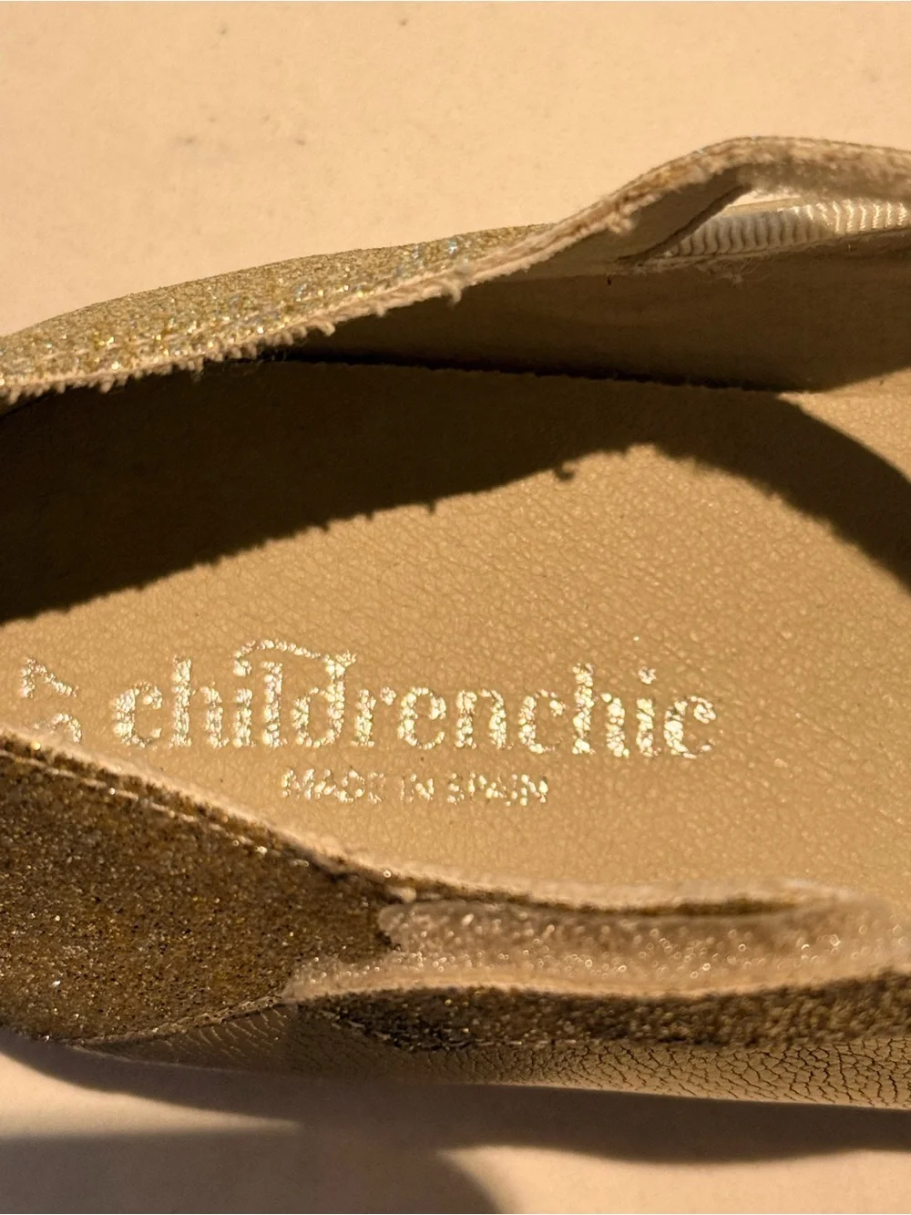 Girls Gold Mary Jane Dress Flats with Glitter Strap